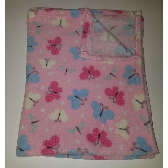 Parent's Choice Other - Parent's Choice Pink Butterflies Baby Blanket Lovey Blue White Ivory Girl 30x36